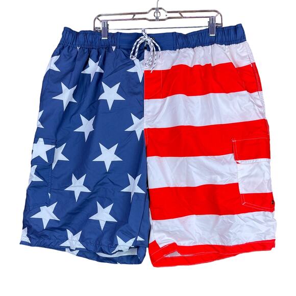The Foundry Mens Shorts American Flag USA Patriotic Cargo Swim Board Trunks 2XL - Picture 1 of 15